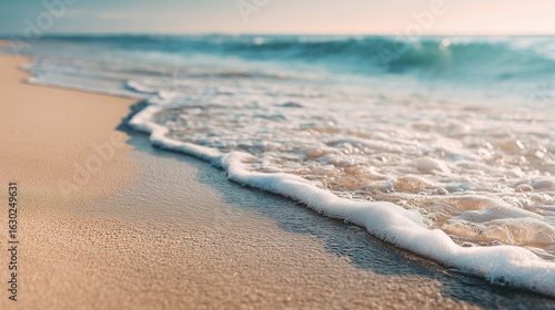 Minimalist Beach Scene with Rolling Waves and Soft Sunlight