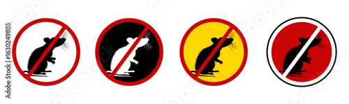 Dirty logo and icon illustration isolated on white background in the form of a rat ban crossed out in red. No rats icon sign symbol. Pets Control.