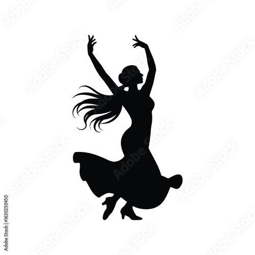 Silhouette of a woman dancing with arms raised