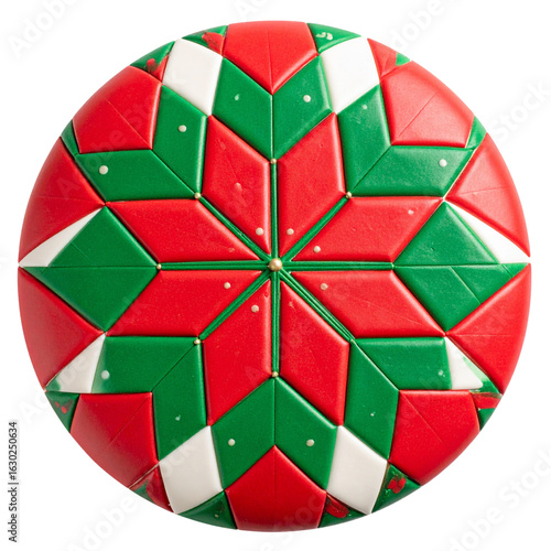 Minimalist Modern Christmas Cake with Geometric Decorations, Top-Down View, Transparent Background