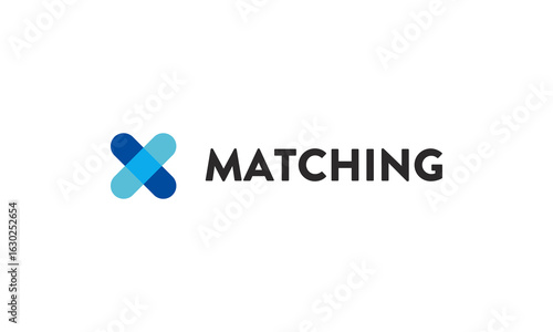 Navy & Light Blue Matching Cross Mark Technology & Business Logo — Flat Vector Template