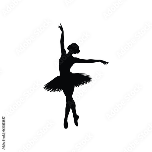 Elegant black silhouette of a ballerina in mid pose