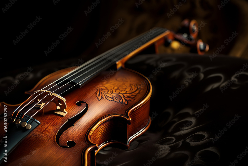 Fototapeta premium close up of classic brown violin with strings