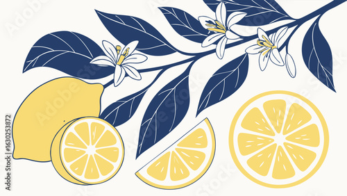 Vibrant Lemon Slices and Blossoms Design.