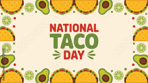 Vector illustration of Celebrate National Taco Day: Delicious Tacos, Avocado, and Lime Graphic