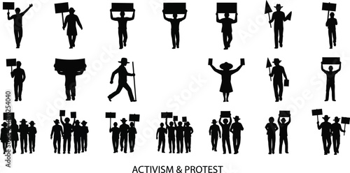 Diverse crowd marching for change with signs and banners