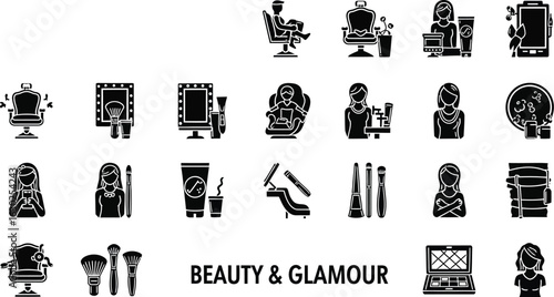 Beauty salon glyph icons for cosmetic and fashion business