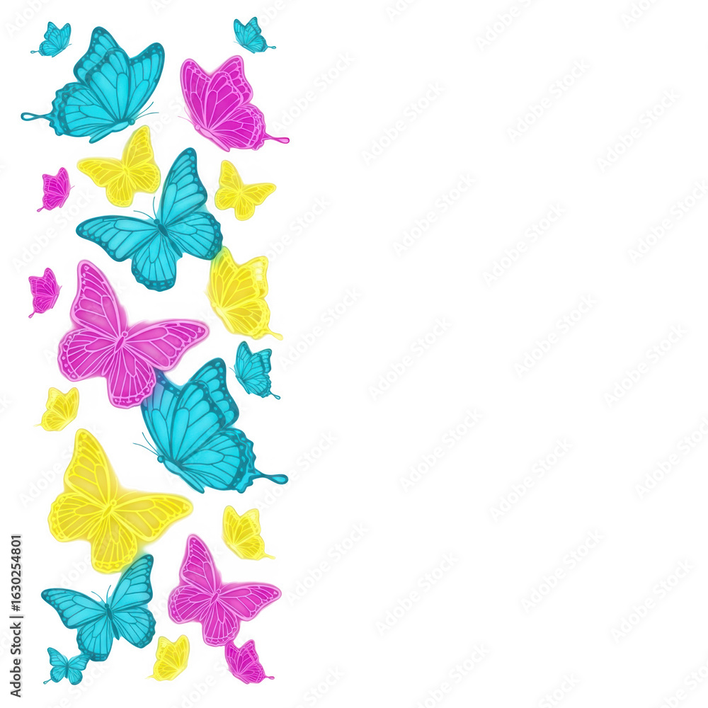 Fototapeta premium Colorful butterflies in a decorative border isolated on transparent background