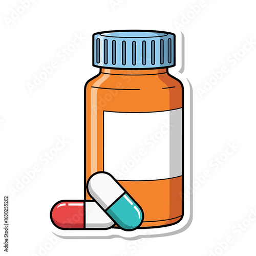 Dispensing, Subject: Prescription Medication, Location: Pharmacy, Content Type: Illustration, Environment: Health, Viewpoint: Close-Up, Concept: Medication