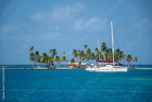 Sailboat moored off an island in the San Blas Islands, off the Caribbean coast of Panama