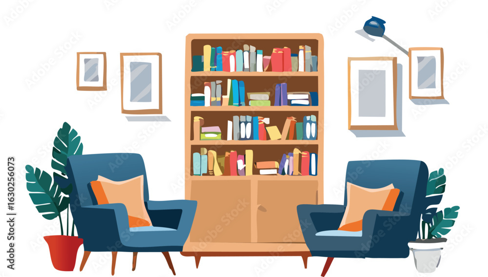 Fototapeta premium Cozy Reading Nook with Book-Filled Shelves
