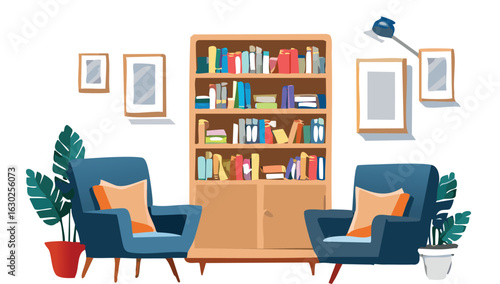 Cozy Reading Nook with Book-Filled Shelves