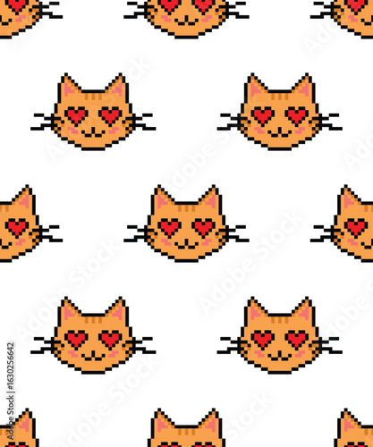 pixel cat background Seamless cat pixelized texture pattern vector  8-bit