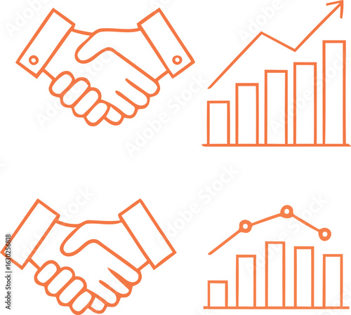 Business Deal and Growth Graphics Representing Partnership Agreement and Financial Success on White Background