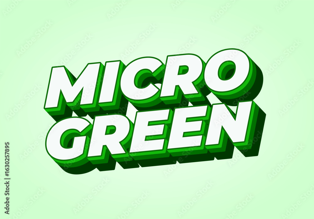 Naklejka premium Stylized text reading MICRO GREEN in bold, 3D typography with a green color scheme on a light green