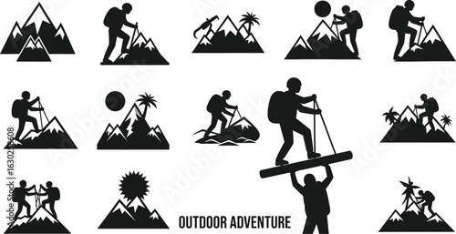 Explore the outdoors with these mountain adventure icons