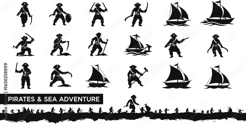 Obraz premium Bold pirate silhouettes ready for sea adventures and battle