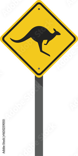 Kangaroo Crossing Sign Illustration, Vector Design in Australia, Road Safety Symbol, Flat Icon, Transparent Background
