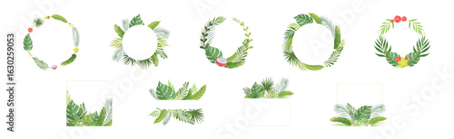 Summer Tropical Leaf and Foliage Frame Vector Set
