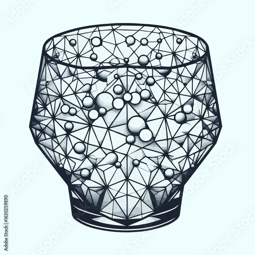 Geometric illustration of a crystal glass with bubbles, artistic design