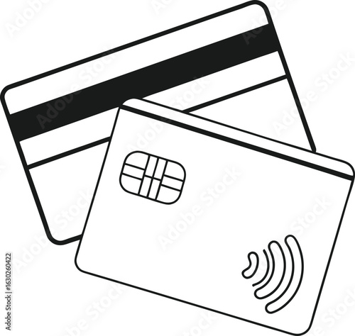 Illustration of a credit card with a chip and magnetic stripe representing modern payment methods and financial transactions