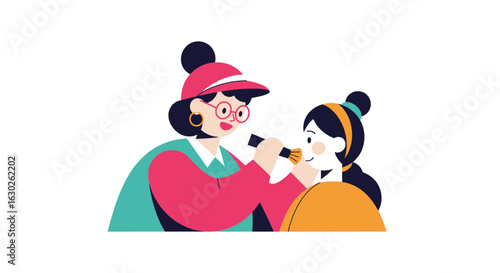 Makeup Artist Working on Client Face Vector
