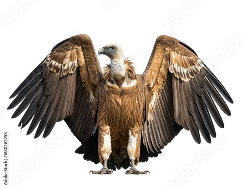 Griffon vulture isolated on a white background, a large scavenger bird