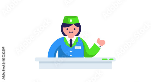 Hotel Receptionist Smiling at Front Desk Flat Vector Illustration
