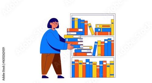 Librarian Organizing Books Vector Illustration
