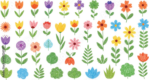 Wallpaper Mural Crayon Doodle Spring Floral Background - Childish Hand-Drawn Vector Illustration Torontodigital.ca