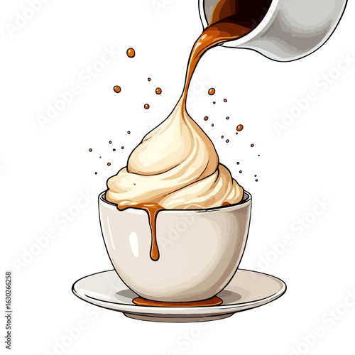 A delightful assortment of hot and cold coffee drinks including espresso, cappuccino, latte, iced coffee, and refreshing beverages served in mugs and glasses, perfect for café menus, beverage advertis