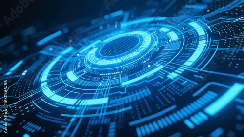 Futuristic Blue Digital Interface with Circular Patterns