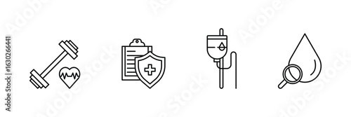 Healthcare fitness heart protection blood transfusion analysis symbol icon vector illustration for medical diagnosis report hospital insurance equipment design.