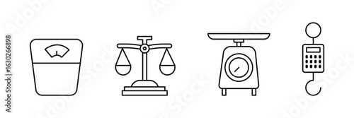 Weight machine analog hanging balance scale instrument icon vector illustration for kitchen health industry trade portable accurate measurement device.