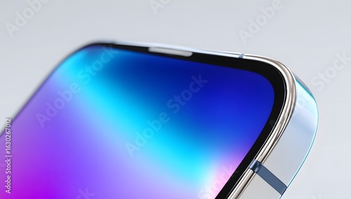 Sleek phone, close-up, gradient screen, studio. Technology
