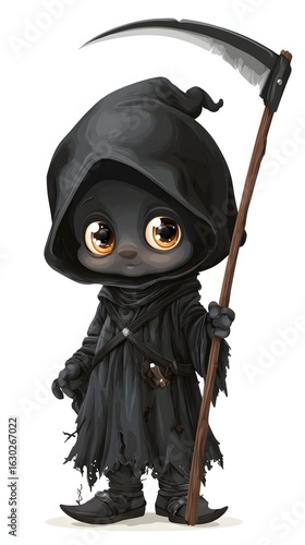 Cute reaper child with tiny scythe