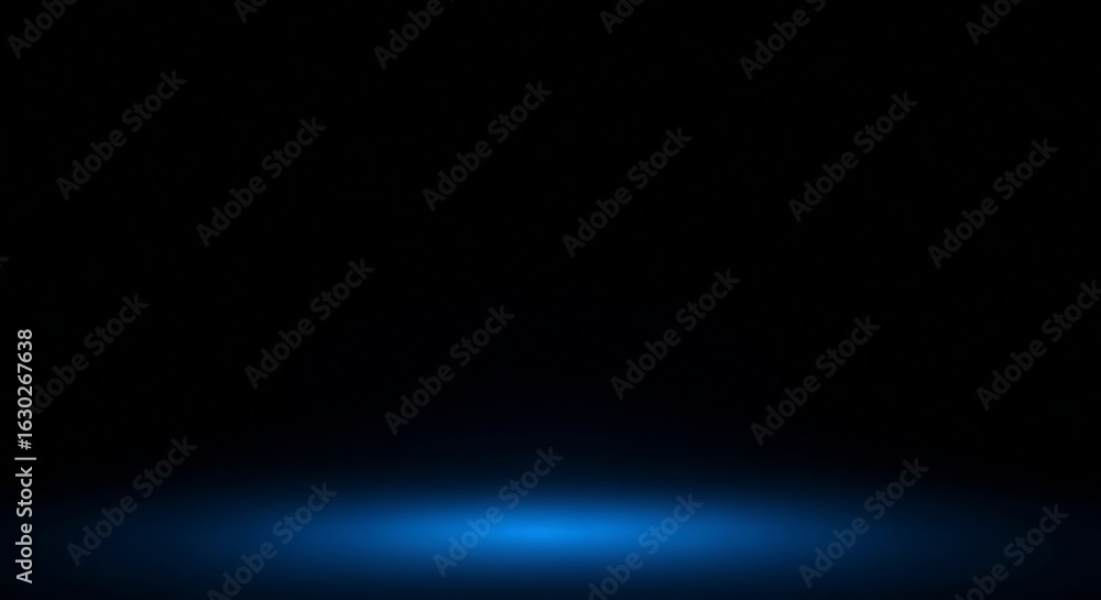 Obraz premium Minimalist abstract background with a bright blue glowing light emanating from the bottom on a dark, moody backdrop