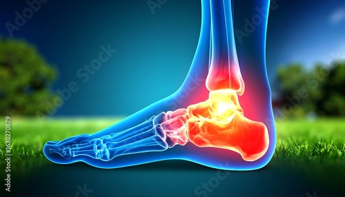 3D rendering of an ankle joint with highlighted pain