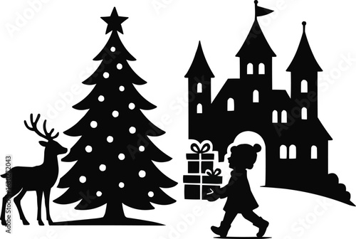 silhouette vector a festive village scene brought to life with clean silhouettes and cozy charm