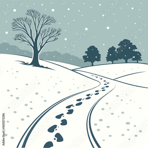 winter landscape with tree hygge vibes, winter escape, winter cabin, frosty days, ski season, snow trails, knitted wear, festive lights, snow dust, cozy moments, snowy mountain, polar vibes, chilly br