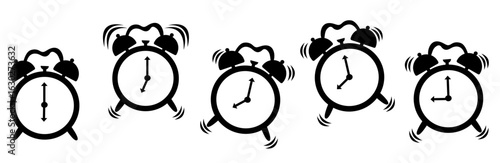 Ringing alarm clock icon set vibrating retro clock