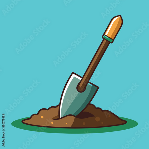 Stylized cartoon illustration of a garden shovel