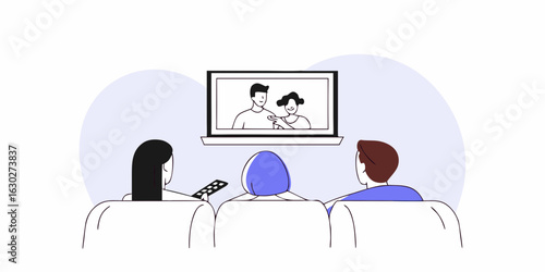 Family watching tv show movie together at home entertainment leisure time relaxation and bonding time