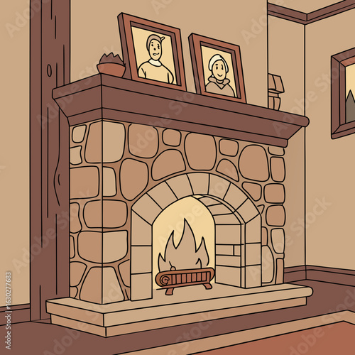 illustration of a fireplace winter vibes, snowy day, cozy winter, winter wonderland, frosty mornings, snowflakes, winter style, holiday season, cold weather, snow aesthetic, hot chocolate, winter magi