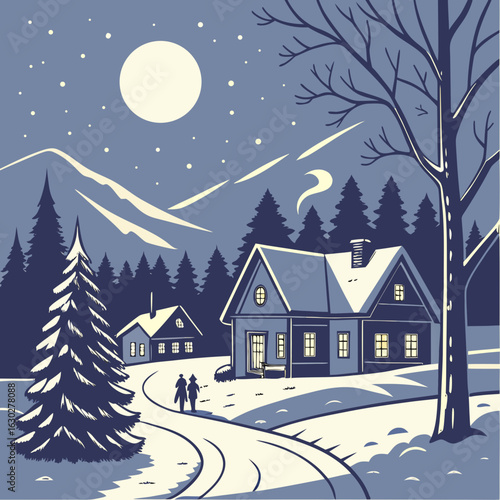 winter landscape with house winter vibes, snowy day, cozy winter, winter wonderland, frosty mornings, snowflakes, winter style, holiday season, cold weather, snow aesthetic, hot chocolate, winter magi