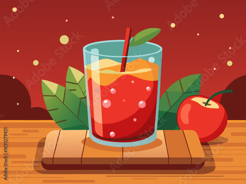 Refreshing apple juice with a whole apple