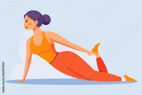 Woman in orange activewear performing a yoga stretch