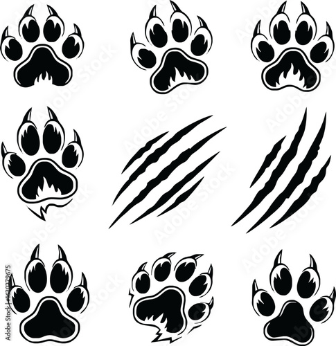 A graphic set of fierce predator paw prints and aggressive claw slash marks.