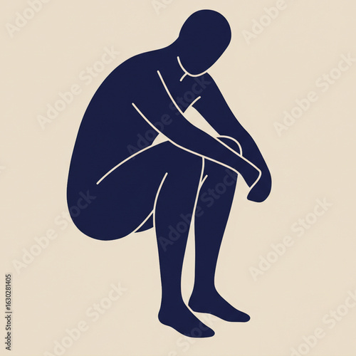 Minimalist vector of seated human figure in contemplative crouch