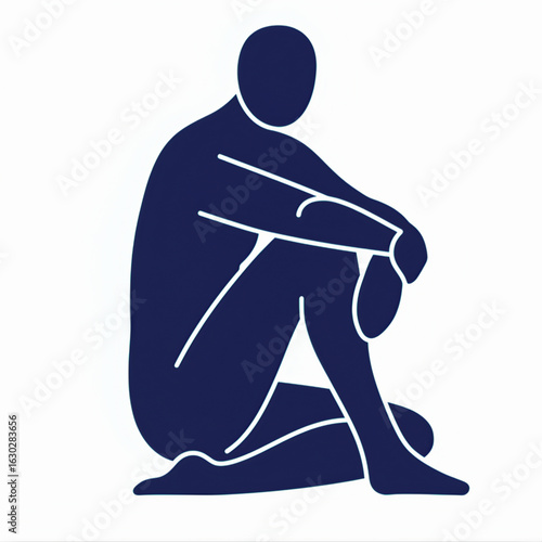 Vector silhouette of a seated human figure in introspective pose  